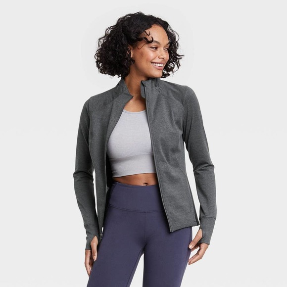 All In Motion Jackets & Blazers - All In Motion Womens Jacket Large Gray Zip Front Long Sleeve Activewear Pockets